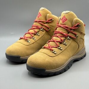 Columbia Women's 9 Hiking Boots Waterproof Suede Tan Pink Lightweight Yoncalla